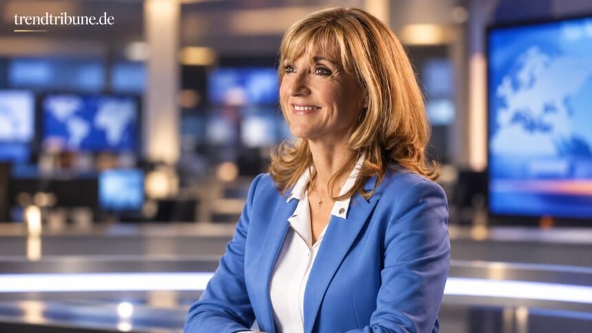 Caroline Mart in einem redaktionell bearbeiteten Fernsehstudio
